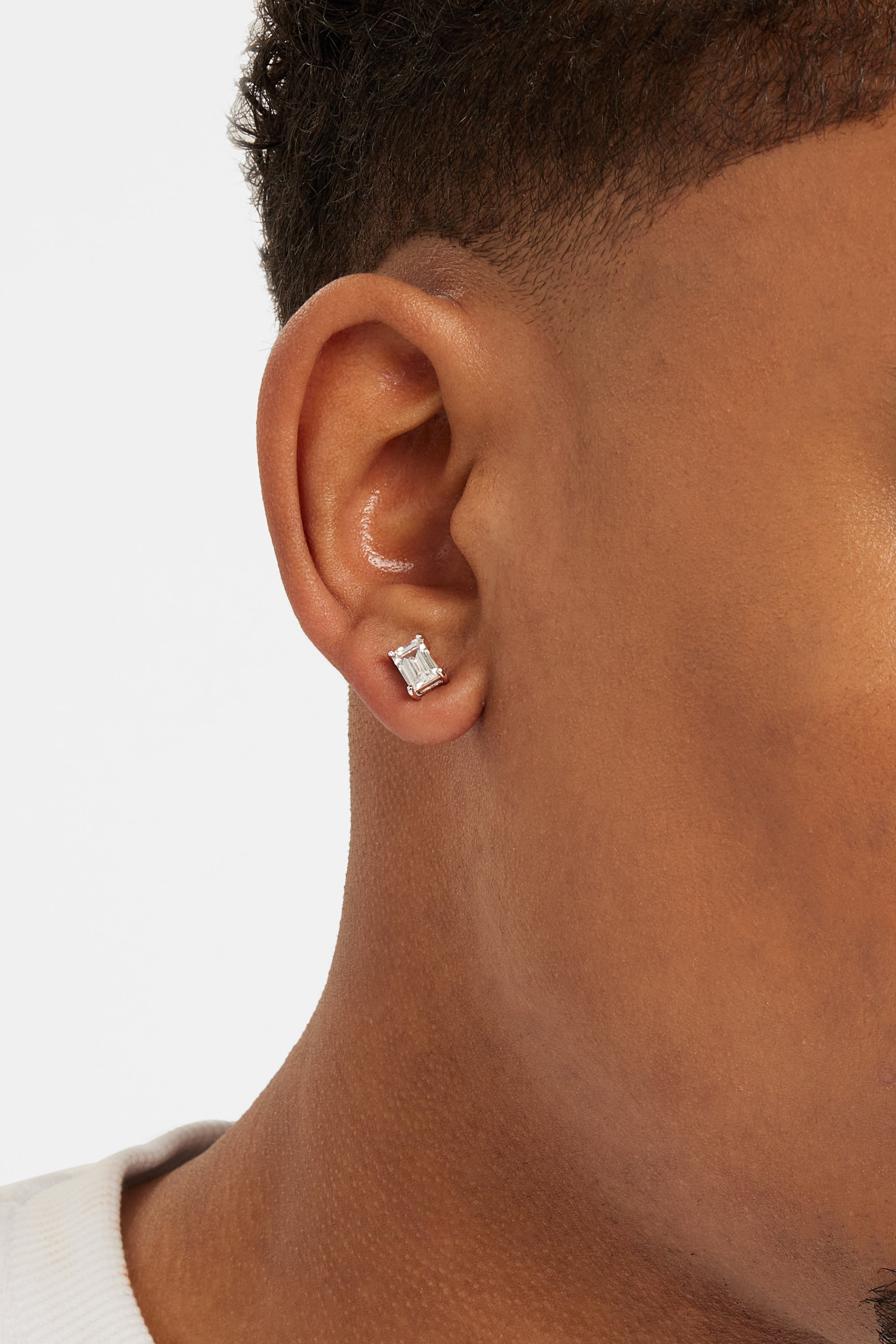 Baguette Stone Stud Earrings - 6mm - White